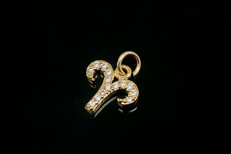 EM008-Gold Plated-(1piece)-Aries-CZ Astrological  Zodiac Charms,Horoscope Charms,Constellation Jewelry Birth Signs,Constellation Pendant,Nickel Free-Wholesale Zodiac, [PRODUCT_SEARCH_KEYWORD], JEWELFINGER-INBEAD, [CURRENT_CATE_NAME]