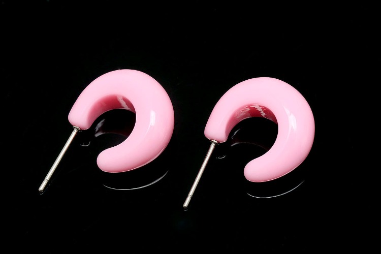 B594-Pink Epoxy-(1pairs)- 16mm Epoxy Round Post Earrings,Half-moon Earring,Titanium Post,Daily Earrings, [PRODUCT_SEARCH_KEYWORD], JEWELFINGER-INBEAD, [CURRENT_CATE_NAME]