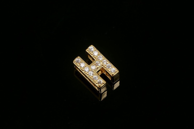 [W] EM006-Gold Plated Initial H-(10pcs)-Cubic Alphabet Letter Charm,CZ Initial Pendant,Nickel Free,Cubic Zirconia Letter,CZ On Brass Alphabet Letter-Wholesale Initials, [PRODUCT_SEARCH_KEYWORD], JEWELFINGER-INBEAD, [CURRENT_CATE_NAME]