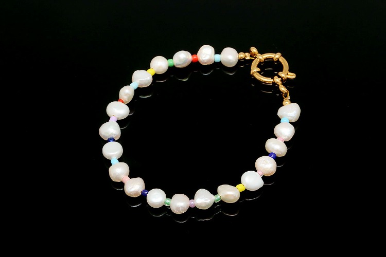 [W] ST029-PVD Gold Plated-(1piece)-Stainless Steel Colorful Pearl Bracelet,Fresh Water Pearl Bracelet,Real Pearl Boho Bracelet,Summer Jewelry-Wholesale Chain, [PRODUCT_SEARCH_KEYWORD], JEWELFINGER-INBEAD, [CURRENT_CATE_NAME]