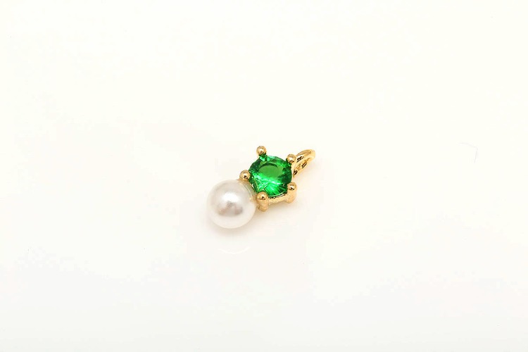 K120-Gold Plated-(2pcs)-Green No.2-Tiny CZ with Pearl Charms,Color Cubic Pendant,Pearl Dangle CZ Pendant,Jewelry Charm-Wholesale Charm, [PRODUCT_SEARCH_KEYWORD], JEWELFINGER-INBEAD, [CURRENT_CATE_NAME]