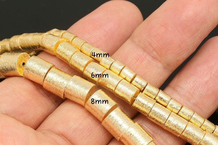 [W] ID003-Brushed Gold Plated-(1Strand)-4*4.5mm Brushed Drum Beads,Long Cylinder Beads,Gold Spacer Beads,Heishi Barrel BeadS,Bracelet Beads, [PRODUCT_SEARCH_KEYWORD], JEWELFINGER-INBEAD, [CURRENT_CATE_NAME]