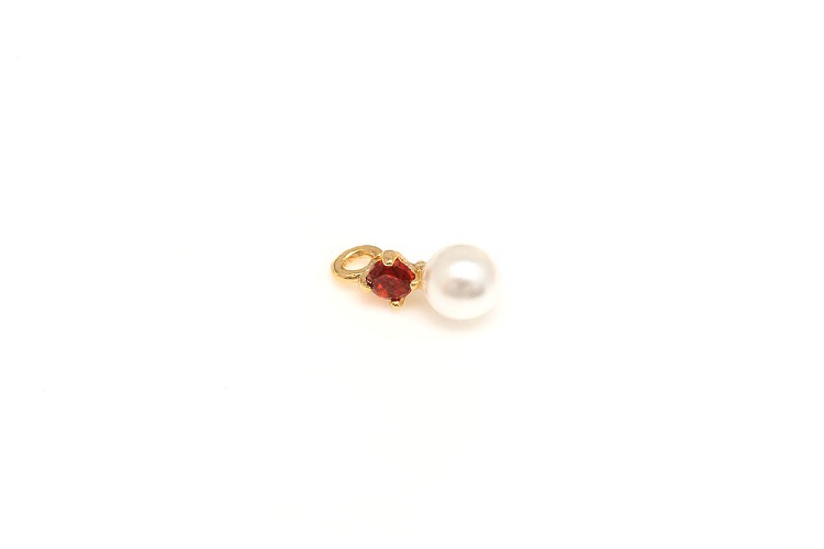 K915-Gold Plated-(2pcs)-Garnet No.1-Tiny CZ with Pearl Charms,Color Cubic Pendant,Pearl Dangle CZ Pendant,Jewelry Charm-Wholesale Charm, [PRODUCT_SEARCH_KEYWORD], JEWELFINGER-INBEAD, [CURRENT_CATE_NAME]