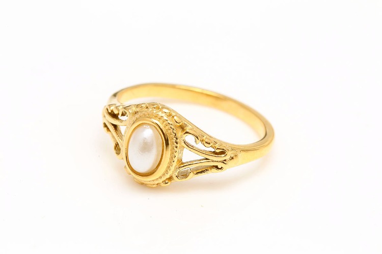 [W] ST035-PVD Gold Plated-(5pcs)-US size 7 Stainless Steel Vintage style Pearl Ring,Engagement Pearl Ring,Anti-allergic, Anti-tanish,Waterproof, [PRODUCT_SEARCH_KEYWORD], JEWELFINGER-INBEAD, [CURRENT_CATE_NAME]