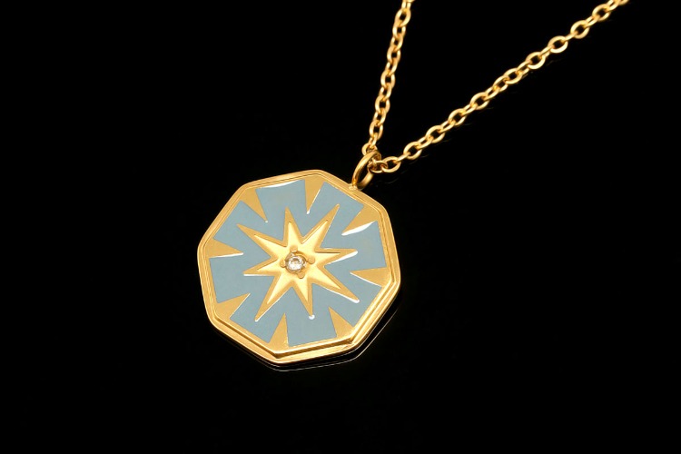 [W] ST027-PVD Gold Plated-(5pcs)-Stainless Steel Enamel Sun Necklace,Waterproof Necklaces,Star Necklace,Minimalist Necklace-Wholesale Chain, [PRODUCT_SEARCH_KEYWORD], JEWELFINGER-INBEAD, [CURRENT_CATE_NAME]
