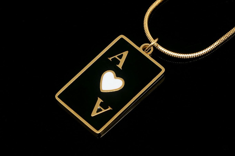 ST022-PVD Gold Plated-(1piece)-Stainless Steel Playing Card Charm Necklace,Tarnish Free Gold Necklaces ,Play Card Ace of Enamel Heart Necklace-Wholesale Chain, [PRODUCT_SEARCH_KEYWORD], JEWELFINGER-INBEAD, [CURRENT_CATE_NAME]