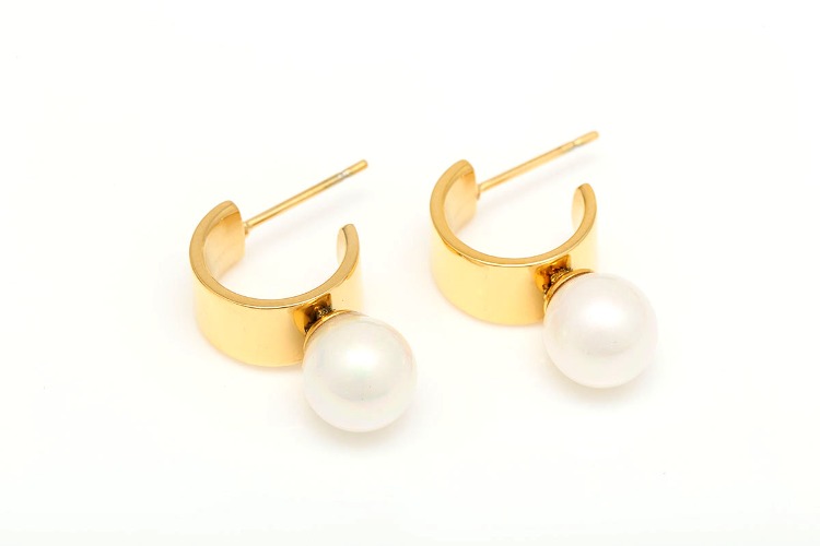 ST038-PVD Gold Plated-(1pairs)-Stainless Steel Stud Earrings,Pearl Round Earrings,Minimalist Earrings,Anti-allergic, Anti-tanish, [PRODUCT_SEARCH_KEYWORD], JEWELFINGER-INBEAD, [CURRENT_CATE_NAME]