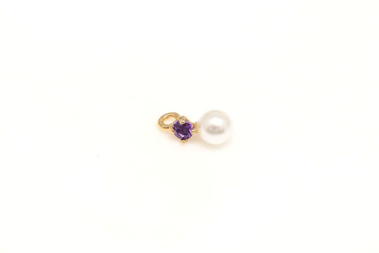 [W] K915-Gold Plated-(20pcs)-Purple No.6-Tiny CZ with Pearl Charms,Color Cubic Pendant,Pearl Dangle CZ Pendant,Jewelry Charm-Wholesale Charm, [PRODUCT_SEARCH_KEYWORD], JEWELFINGER-INBEAD, [CURRENT_CATE_NAME]