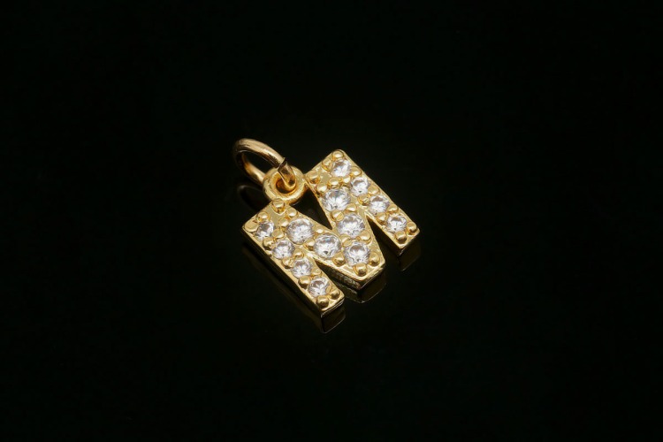 [W] EM007-Gold Plated Initial M-(10pcs)-Cubic Alphabet Letter Charm,Nickel Free,Micro Pave Initial Letter Alphabet Pendant Charms for Jewelry Making-Wholesale Initials, [PRODUCT_SEARCH_KEYWORD], JEWELFINGER-INBEAD, [CURRENT_CATE_NAME]