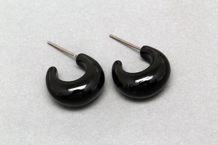 B594-Black Epoxy-(1pairs)- 16mm Epoxy Round Post Earrings,Half-moon Earring,Titanium Post,Daily Earrings, [PRODUCT_SEARCH_KEYWORD], JEWELFINGER-INBEAD, [CURRENT_CATE_NAME]