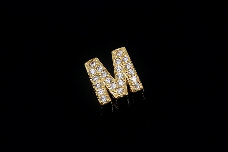 [W] EM006-Gold Plated Initial M-(10pcs)-Cubic Alphabet Letter Charm,CZ Initial Pendant,Nickel Free,Cubic Zirconia Letter,CZ On Brass Alphabet Letter-Wholesale Initials, [PRODUCT_SEARCH_KEYWORD], JEWELFINGER-INBEAD, [CURRENT_CATE_NAME]