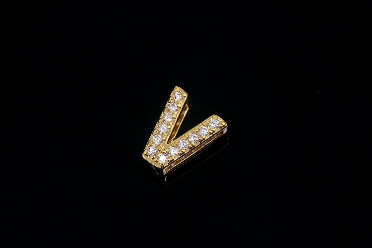 [W] EM006-Gold Plated Initial V-(10pcs)-Cubic Alphabet Letter Charm,CZ Initial Pendant,Nickel Free,Cubic Zirconia Letter,CZ On Brass Alphabet Letter-Wholesale Initials, [PRODUCT_SEARCH_KEYWORD], JEWELFINGER-INBEAD, [CURRENT_CATE_NAME]