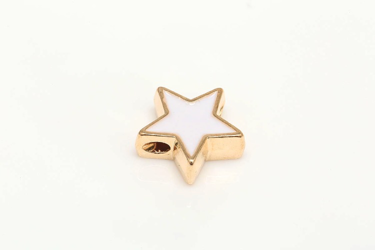 EM009-Gold Plated White Enamel Star-(2pcs)-Double Sided Enamel Beads,Star,Heart,Cross &amp; Gold Outline Symbol Beads for Stretch Bracelets, [PRODUCT_SEARCH_KEYWORD], JEWELFINGER-INBEAD, [CURRENT_CATE_NAME]