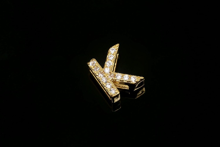 [W] EM006-Gold Plated Initial K-(10pcs)-Cubic Alphabet Letter Charm,CZ Initial Pendant,Nickel Free,Cubic Zirconia Letter,CZ On Brass Alphabet Letter-Wholesale Initials, [PRODUCT_SEARCH_KEYWORD], JEWELFINGER-INBEAD, [CURRENT_CATE_NAME]
