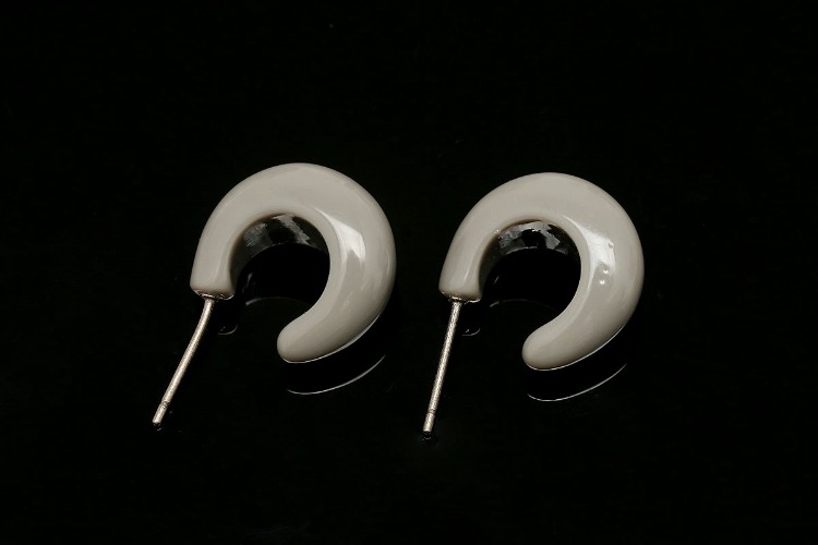 [W] B594-Gray Epoxy-(10pairs)- 16mm Epoxy Round Post Earrings,Half-moon Earring,Titanium Post,Daily Earrings, [PRODUCT_SEARCH_KEYWORD], JEWELFINGER-INBEAD, [CURRENT_CATE_NAME]