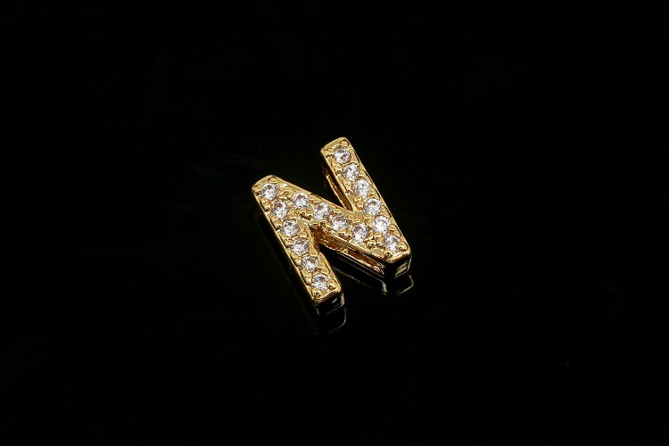 [W] EM006-Gold Plated Initial N-(10pcs)-Cubic Alphabet Letter Charm,CZ Initial Pendant,Nickel Free,Cubic Zirconia Letter,CZ On Brass Alphabet Letter-Wholesale Initials, [PRODUCT_SEARCH_KEYWORD], JEWELFINGER-INBEAD, [CURRENT_CATE_NAME]