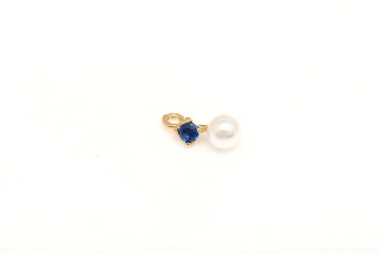 K915-Gold Plated-(2pcs)-Sapphire No.8-Tiny CZ with Pearl Charms,Color Cubic Pendant,Pearl Dangle CZ Pendant,Jewelry Charm-Wholesale Charm, [PRODUCT_SEARCH_KEYWORD], JEWELFINGER-INBEAD, [CURRENT_CATE_NAME]