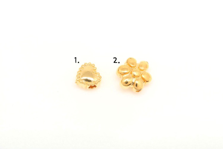 M095-Gold Plated-(2pcs)-7mm Double Sided Tiny Flower Beads,Heart Charms,Bracelet Beads, [PRODUCT_SEARCH_KEYWORD], JEWELFINGER-INBEAD, [CURRENT_CATE_NAME]
