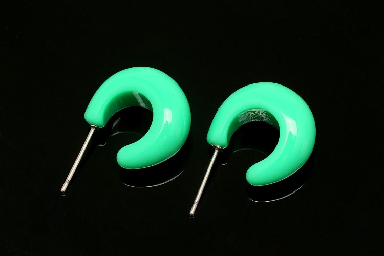 B594-Green Epoxy-(1pairs)- 16mm Epoxy Round Post Earrings,Half-moon Earring,Titanium Post,Daily Earrings, [PRODUCT_SEARCH_KEYWORD], JEWELFINGER-INBEAD, [CURRENT_CATE_NAME]