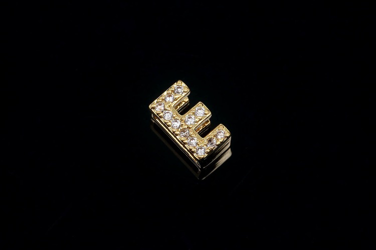 EM006-Gold Plated Initial E-(1piece)-Cubic Alphabet Letter Charm,CZ Initial Pendant,Nickel Free,Cubic Zirconia Letter,CZ On Brass Alphabet Letter-Wholesale Initials, [PRODUCT_SEARCH_KEYWORD], JEWELFINGER-INBEAD, [CURRENT_CATE_NAME]