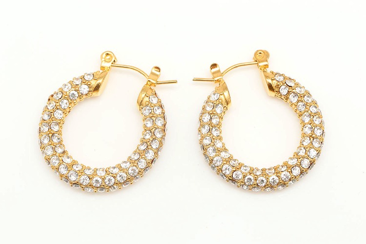 ST032-PVD Gold Plated-(1pairs)-23mm Stainless Steel Cubic Hoop Earrings,Luxury CZ Round Earrings,Minimalist Earrings,Anti-allergic, Anti-tanish, [PRODUCT_SEARCH_KEYWORD], JEWELFINGER-INBEAD, [CURRENT_CATE_NAME]