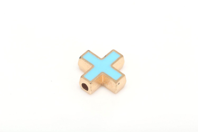 [W] EM009-Gold Plated Skyblue Enamel Cross-(20pcs)-Double Sided Enamel Beads,Star,Heart,Cross &amp; Gold Outline Symbol Beads for Stretch Bracelets, [PRODUCT_SEARCH_KEYWORD], JEWELFINGER-INBEAD, [CURRENT_CATE_NAME]