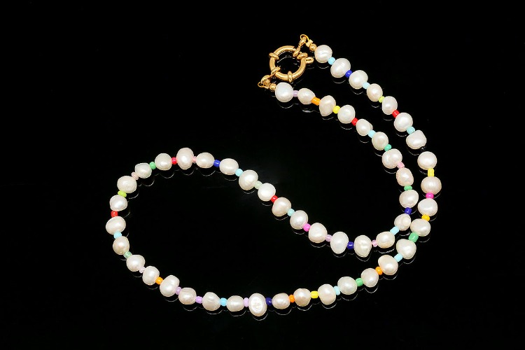 ST028-PVD Gold Plated-(1piece)-Stainless Steel Colorful Pearl Necklace,Fresh Water Pearl Choker-Real Pearl Boho Necklace,Summer Jewelry-Wholesale Chain, [PRODUCT_SEARCH_KEYWORD], JEWELFINGER-INBEAD, [CURRENT_CATE_NAME]