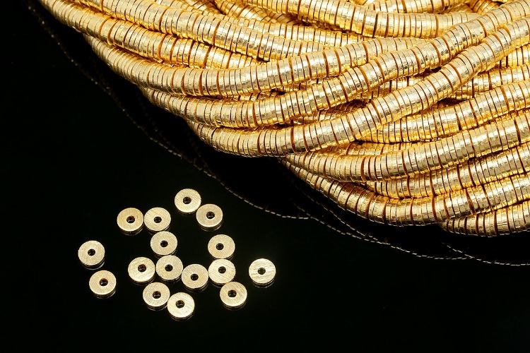 [W] ID006-Gold Plated-(1Strand)-4mm Brushed Flat Disc Beads,Heishi Rondelle Beads,Gold Spacer Beads,Heishi Disc Beads,Bracelet Beads, [PRODUCT_SEARCH_KEYWORD], JEWELFINGER-INBEAD, [CURRENT_CATE_NAME]