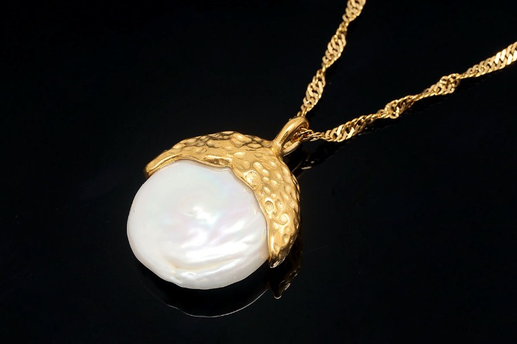 [W] ST024-PVD Gold Plated-(5pcs)-Stainless Steel Pearl Charm Necklace,Tarnish Free Gold Necklaces ,Fresh Water Pearl Necklace,Coin Pearl Necklace-Wholesale Chain, [PRODUCT_SEARCH_KEYWORD], JEWELFINGER-INBEAD, [CURRENT_CATE_NAME]