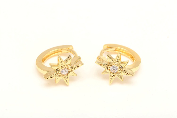 K576-Gold Plated (1pairs)-11mm CZ Sun Round Lever Back Earrings,Cubic Star Round Hoop Earrings,Minimalist Earring-Nickel Free, [PRODUCT_SEARCH_KEYWORD], JEWELFINGER-INBEAD, [CURRENT_CATE_NAME]
