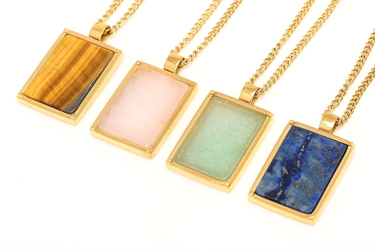 ST039-PVD Gold Plated-(1piece)-Stainless Steel Natural Stone Necklace,Lapis Lazuli, Green Aventurin, Tiger Eye,White Jade,Tarnish Free Gold Necklaces, [PRODUCT_SEARCH_KEYWORD], JEWELFINGER-INBEAD, [CURRENT_CATE_NAME]
