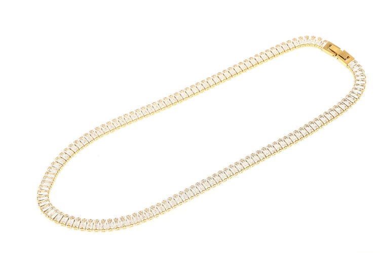 [W] ST040-PVD Gold Plated-(5pcs)-Stainless Steel Square Cubic Zircon Choker Necklace, Tennis Baguette CZ Necklace,Anti Tarnish-Wholesale Chain, [PRODUCT_SEARCH_KEYWORD], JEWELFINGER-INBEAD, [CURRENT_CATE_NAME]