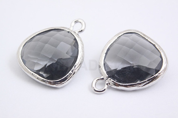 K685-Rhodium Plated-(2pcs)-Charcoal Glass Drop Pendant-Framed Glass Charcoal-Wholesale Glass, [PRODUCT_SEARCH_KEYWORD], JEWELFINGER-INBEAD, [CURRENT_CATE_NAME]