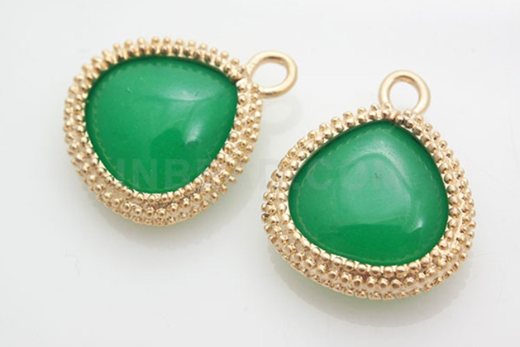 M283-Matt Gold Plated-(2pcs)-Green Aventurine Pendants-15.5*19mm Framed Rock Crystal-Wholesale Glass, [PRODUCT_SEARCH_KEYWORD], JEWELFINGER-INBEAD, [CURRENT_CATE_NAME]