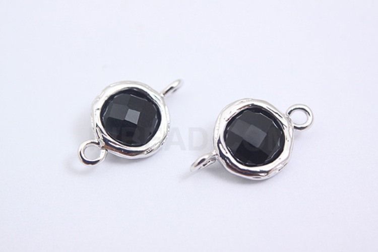 S047-Rhodium Plated-(2pcs)-Black Glass-7.5mm Framed Glass-Wholesale Glass, [PRODUCT_SEARCH_KEYWORD], JEWELFINGER-INBEAD, [CURRENT_CATE_NAME]