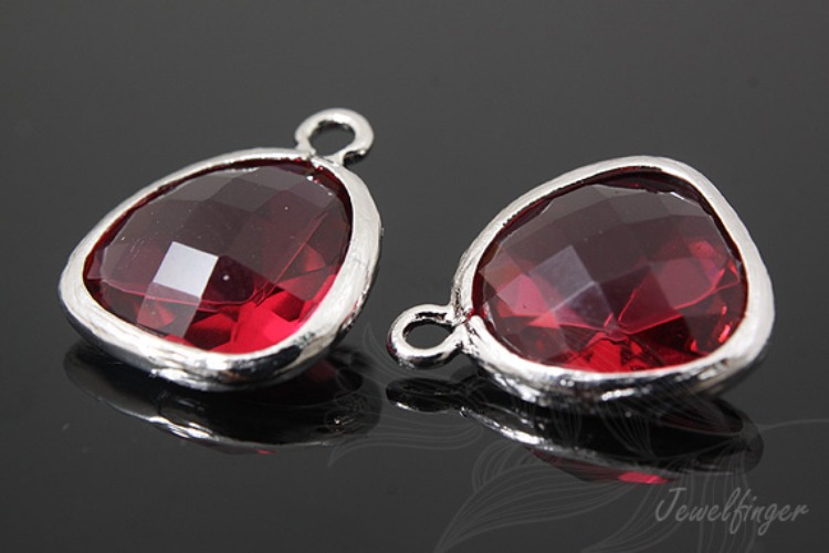 M483-Rhodium Plated-(2pcs)-Ruby Glass Drop Pendant-Framed Glass Ruby-Wholesale Glass, [PRODUCT_SEARCH_KEYWORD], JEWELFINGER-INBEAD, [CURRENT_CATE_NAME]