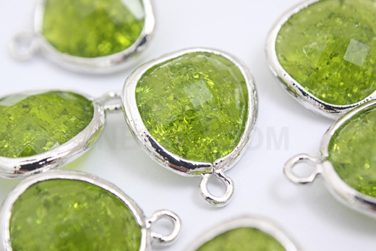 S202-Rhodium Plated-(2pcs)-Cracked Glass Peridot Pendant-Wholesale Glass, [PRODUCT_SEARCH_KEYWORD], JEWELFINGER-INBEAD, [CURRENT_CATE_NAME]
