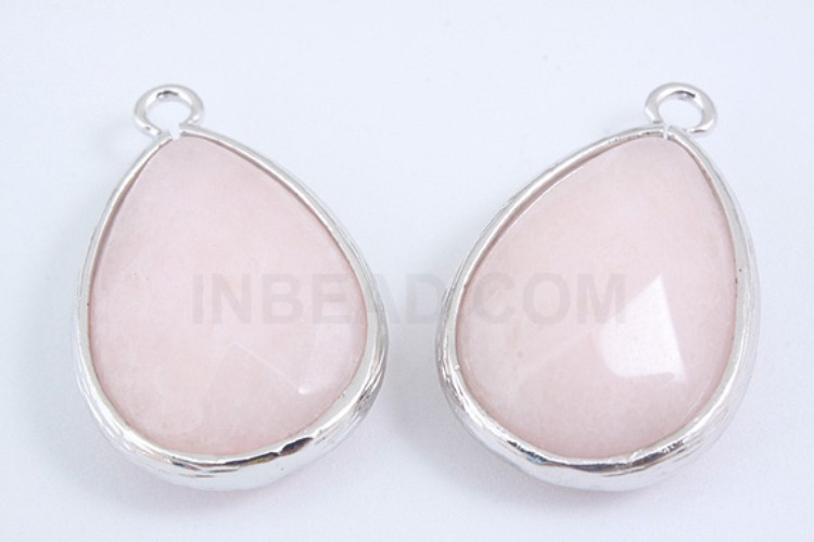 S1048-Rhodium Plated-(1piece)-Peach Jade Drop Pendant-Gemstone Pendant-Wholesale Gemstone, [PRODUCT_SEARCH_KEYWORD], JEWELFINGER-INBEAD, [CURRENT_CATE_NAME]