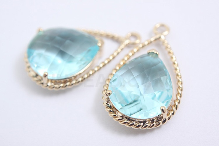 S116-Gold Plated-(1piece)-Aquamarine Glass-20*12mm Framed Glass-Wholesale Glass, [PRODUCT_SEARCH_KEYWORD], JEWELFINGER-INBEAD, [CURRENT_CATE_NAME]