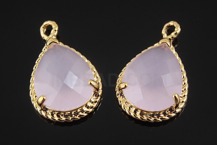 M761-Gold Plated-(1piece)-Ice Pink Glass Drop Pendant-Framed Glass Ice Pink-Wholesale Glass, [PRODUCT_SEARCH_KEYWORD], JEWELFINGER-INBEAD, [CURRENT_CATE_NAME]