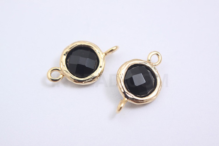 S038-Gold Plated-(2pcs)-Black Glass-7.5mm Framed Glass-Wholesale Glass, [PRODUCT_SEARCH_KEYWORD], JEWELFINGER-INBEAD, [CURRENT_CATE_NAME]