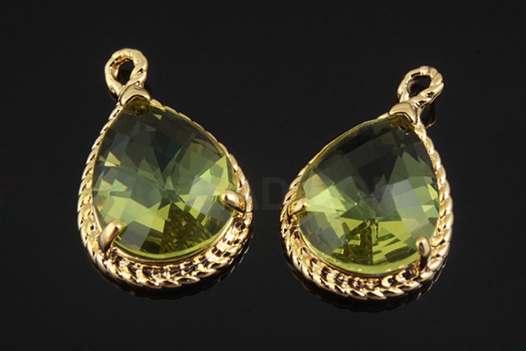 M781-Gold Plated-(2pcs)-Apple Green Glass Drop Pendant-Framed Glass Apple Green-Wholesale Glass, [PRODUCT_SEARCH_KEYWORD], JEWELFINGER-INBEAD, [CURRENT_CATE_NAME]