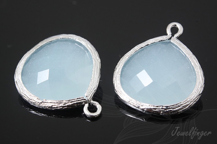 M489-Rhodium Plated-(1piece)-15.5*18.5mm Powder Blue Glass Drop Pendant-Framed Glass Powder Blue-Wholesale Glass, [PRODUCT_SEARCH_KEYWORD], JEWELFINGER-INBEAD, [CURRENT_CATE_NAME]