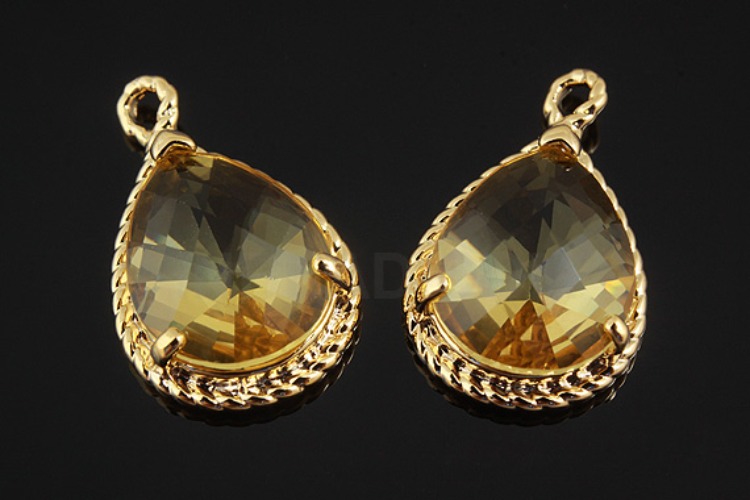 M767-Gold Plated-(2pcs)-Topaz Glass Drop Pendant-Framed Glass Topaz-Wholesale Glass, [PRODUCT_SEARCH_KEYWORD], JEWELFINGER-INBEAD, [CURRENT_CATE_NAME]