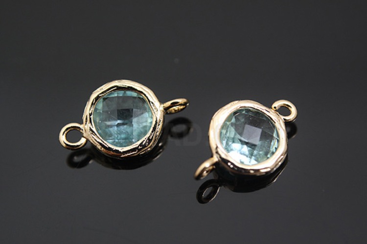 S043-Gold Plated-(2pcs)-Aquamarine Glass-7.5mm Framed Glass-Wholesale Glass, [PRODUCT_SEARCH_KEYWORD], JEWELFINGER-INBEAD, [CURRENT_CATE_NAME]