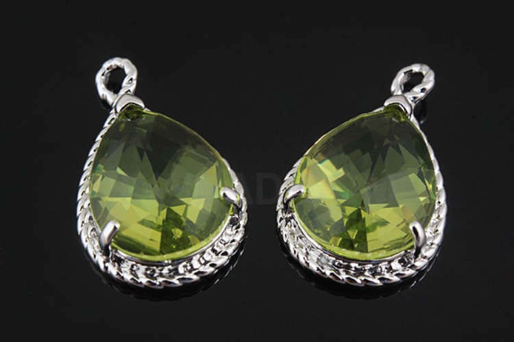 M782-Rhodium Plated-(2pcs)-Apple Green Glass Drop Pendant-Framed Glass Apple Green-Wholesale Glass, [PRODUCT_SEARCH_KEYWORD], JEWELFINGER-INBEAD, [CURRENT_CATE_NAME]