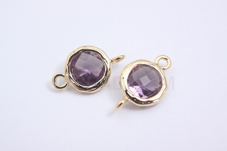 S040-Gold Plated-(2pcs)-Amethyst Glass-7.5mm Framed Glass-Wholesale Glass, [PRODUCT_SEARCH_KEYWORD], JEWELFINGER-INBEAD, [CURRENT_CATE_NAME]