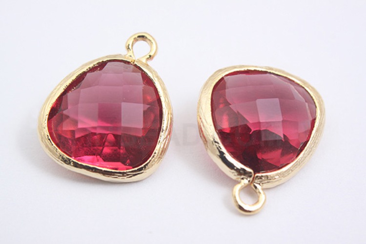 S408-Gold Plated-(2pcs)-Ruby Glass Drop Pendant-Framed Glass Ruby-Wholesale Glass, [PRODUCT_SEARCH_KEYWORD], JEWELFINGER-INBEAD, [CURRENT_CATE_NAME]