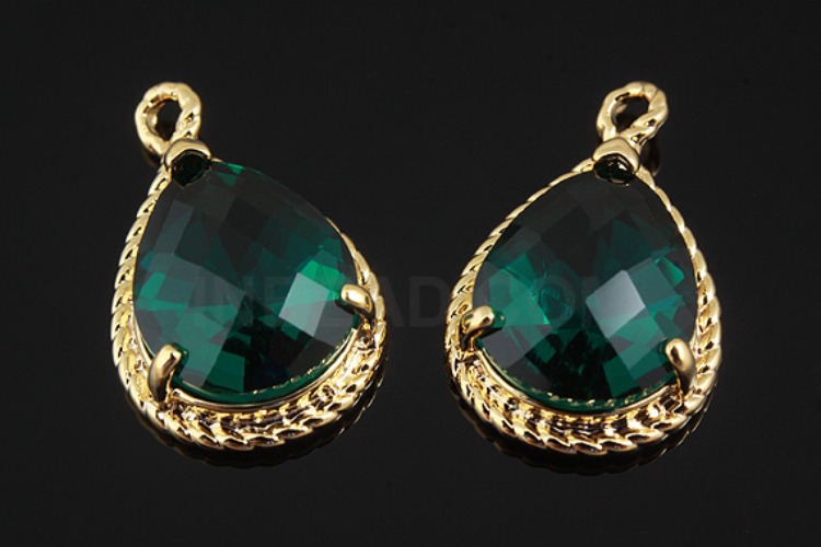 M771-Gold Plated-(2pcs)-Emerald Glass Drop Pendant-Framed Glass Emerald-Wholesale Glass, [PRODUCT_SEARCH_KEYWORD], JEWELFINGER-INBEAD, [CURRENT_CATE_NAME]