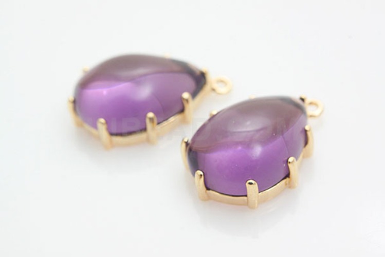 M339-Gold Plated-(2pcs)-Amethyst Glass-11.5*18mm Framed Glass-Wholesale Glass, [PRODUCT_SEARCH_KEYWORD], JEWELFINGER-INBEAD, [CURRENT_CATE_NAME]
